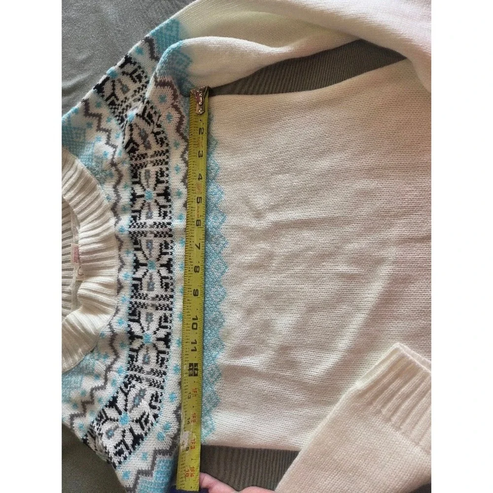 Op Ocean Pacific Womens Fair Isle Crewneck Sweater White Blue Size Small (3/5)
